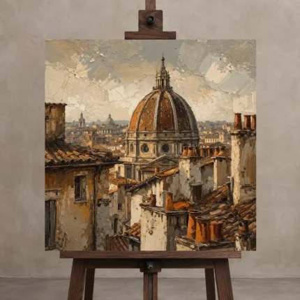 Florence Duomo Italian Cityscape Wall Art Canvas Print shown in Studio Easel