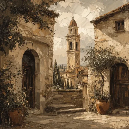 Tuscan Bell Tower Italian Cityscape Wall Art Canvas Print