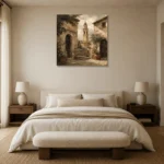Tuscan Bell Tower Italian Cityscape Wall Art Canvas Print showcased in an elegant minimalist interior