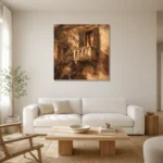 Tuscan Balcony Italian Cityscape Wall Art Canvas Print styled in a refined neutral interior