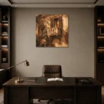 Tuscan Balcony Italian Cityscape Wall Art Canvas Print displayed in a contemporary gallery-inspired room
