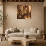 Tuscan Balcony Italian Cityscape Wall Art Canvas Print presented in a sophisticated home setting