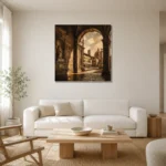 Florentine Arch Italian Cityscape Wall Art Canvas Print styled in a refined neutral interior