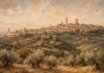 Tuscan Hill Town Italian Cityscape Wall Art Canvas Print