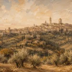 Tuscan Hill Town Italian Cityscape Wall Art Canvas Print
