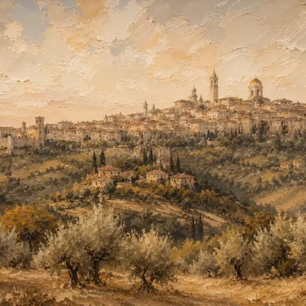 Tuscan Hill Town Italian Cityscape Wall Art Canvas Print