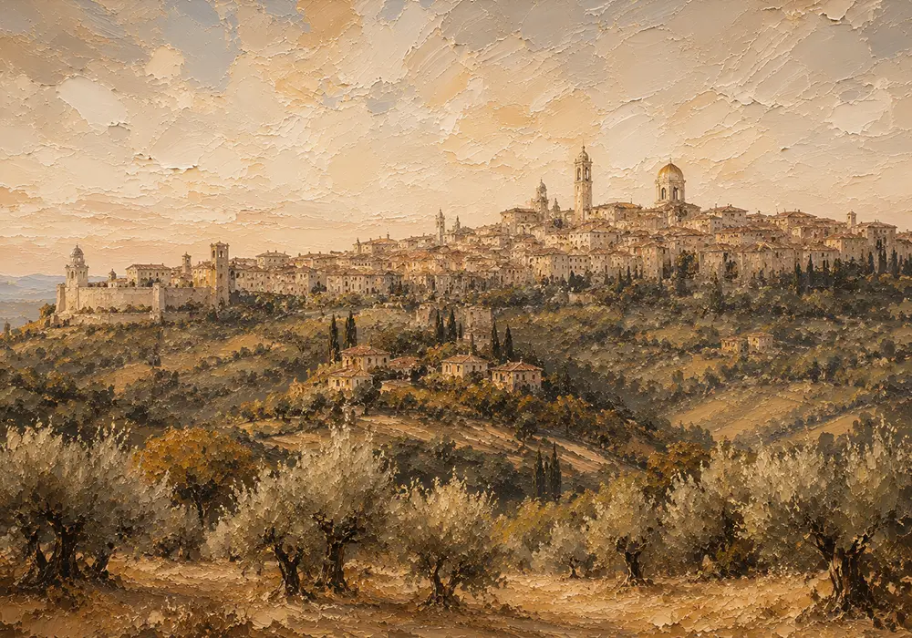 Tuscan Hill Town Italian Cityscape Wall Art Canvas Print