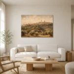 Tuscan Hill Town Italian Cityscape Wall Art Canvas Print styled in a refined neutral interior