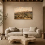 Tuscan Hill Town Italian Cityscape Wall Art Canvas Print presented in a sophisticated home setting