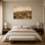 Tuscan Hill Town Italian Cityscape Wall Art Canvas Print showcased in an elegant minimalist interior