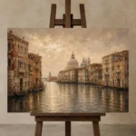 Grand Canal Venice Italian Cityscape Wall Art Canvas Print displayed on a studio easel