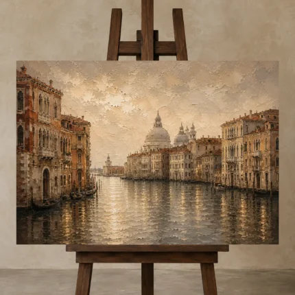 Grand Canal Venice Italian Cityscape Wall Art Canvas Print shown in Studio Easel