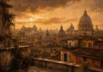 Golden Rome Skyline Italian Cityscape Wall Art Canvas Print