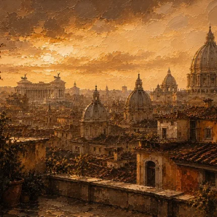 Golden Rome Skyline Italian Cityscape Wall Art Canvas Print