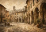 Tuscan Piazza Italian Cityscape Wall Art Canvas Print