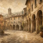 Tuscan Piazza Italian Cityscape Wall Art Canvas Print