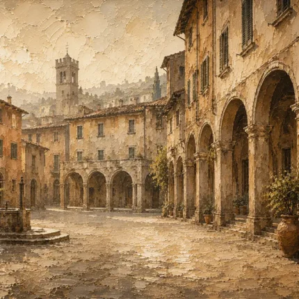 Tuscan Piazza Italian Cityscape Wall Art Canvas Print
