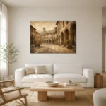 Tuscan Piazza Italian Cityscape Wall Art Canvas Print styled in a refined neutral interior