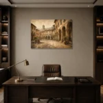 Tuscan Piazza Italian Cityscape Wall Art Canvas Print displayed in a contemporary gallery-inspired room