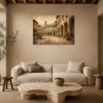 Tuscan Piazza Italian Cityscape Wall Art Canvas Print presented in a sophisticated home setting