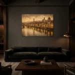 Florence Arno Italian Cityscape Wall Art Canvas Print shown in a warm modern interior