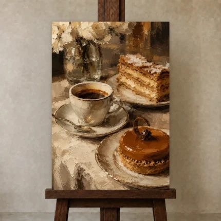 Coffee and Dessert Dining Room Wall Art Canvas Print shown in Studio Easel