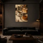 Coffee and Dessert Dining Room Wall Art Canvas Print shown in a warm modern interior