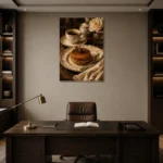 Caramel Cake Coffee & Dessert Wall Art Canvas Print displayed in a contemporary gallery-inspired room