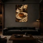 Caramel Cake Coffee & Dessert Wall Art Canvas Print shown in a warm modern interior
