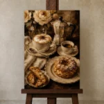 Cappuccino Pastry Coffee & Dessert Wall Art Canvas Print displayed on a studio easel