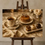 Petit Fours Coffee & Dessert Wall Art Canvas Print displayed on a studio easel