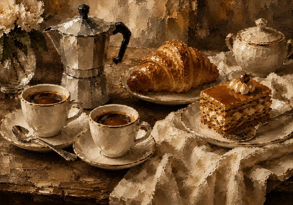 Croissant Espresso Coffee & Dessert Wall Art Canvas Print