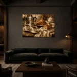 Croissant Espresso Coffee & Dessert Wall Art Canvas Print shown in a warm modern interior