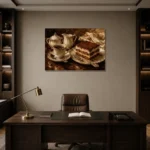 Tiramisu Coffee & Dessert Wall Art Canvas Print displayed in a contemporary gallery-inspired room