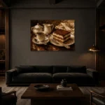 Tiramisu Coffee & Dessert Wall Art Canvas Print shown in a warm modern interior