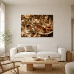 Eclair and Creme Brulee Coffee & Dessert Wall Art Canvas Print styled in a refined neutral interior