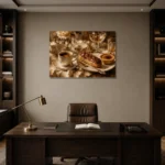 Eclair and Creme Brulee Coffee & Dessert Wall Art Canvas Print displayed in a contemporary gallery-inspired room