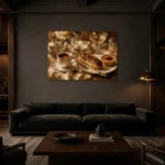 Eclair and Creme Brulee Coffee & Dessert Wall Art Canvas Print shown in a warm modern interior
