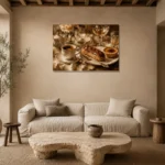 Eclair and Creme Brulee Coffee & Dessert Wall Art Canvas Print presented in a sophisticated home setting