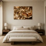 Eclair and Creme Brulee Coffee & Dessert Wall Art Canvas Print showcased in an elegant minimalist interior