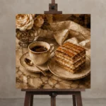 Napoleon Pastry Coffee & Dessert Wall Art Canvas Print displayed on a studio easel
