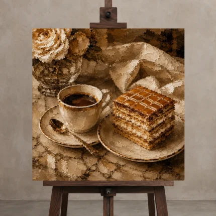 Napoleon Pastry Coffee & Dessert Wall Art Canvas Print displayed on a studio easel