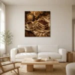 Candlelit Tiramisu Coffee & Dessert Wall Art Canvas Print styled in a refined neutral interior