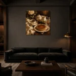 Caramel Tart Coffee & Dessert Wall Art Canvas Print shown in a warm modern interior
