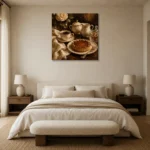 Caramel Tart Coffee & Dessert Wall Art Canvas Print showcased in an elegant minimalist interior