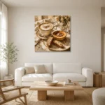 Cappuccino Almond Tart Coffee & Dessert Wall Art Canvas Print styled in a refined neutral interior