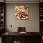 Cappuccino Almond Tart Coffee & Dessert Wall Art Canvas Print displayed in a contemporary gallery-inspired room