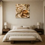 Cappuccino Almond Tart Coffee & Dessert Wall Art Canvas Print showcased in an elegant minimalist interior