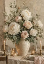 Blush Peony Floral Dining Room Wall Art Canvas Print