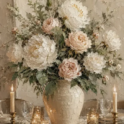 Blush Peony Floral Dining Room Wall Art Canvas Print